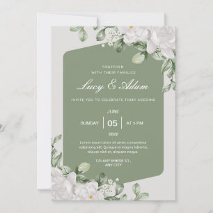 Convite para Casamento Floral de Green Sage White