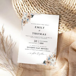 Convite para Casamento Floral de Ivory e Blue Boho