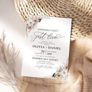 Convite para Casamento Floral de Ivory e Blue Boho
