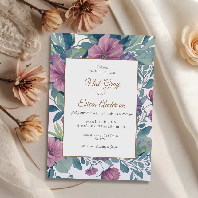 Convite para Casamento Floral de Jardim Encantado (Enchanted Garden Floral Wedding Invite)