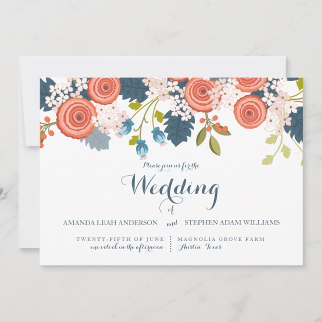 Convite para Casamento Floral de Jardim Selvagem (Frente)