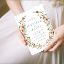 Convite para casamento floral de laranja