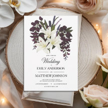 Convite para Casamento Floral de Lily e Plum White