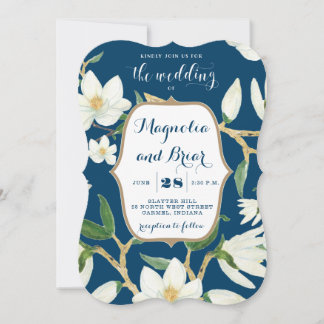 Convite para Casamento Floral de Magnolia Marinho