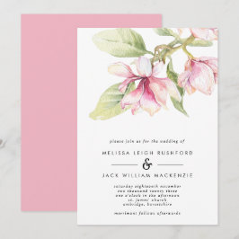 Convite para Casamento Floral de Magnolias Rosa