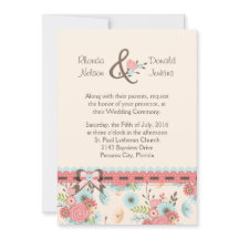 Convite para Casamento Floral de Marfim, Azul e Co