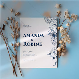 Convite para Casamento Floral de marinho