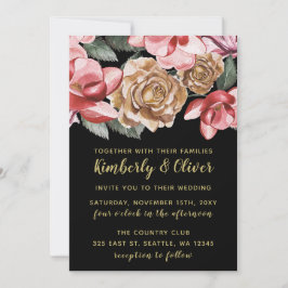 Convite para Casamento Floral de Marsala Black
