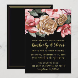Convite para Casamento Floral de Marsala Black