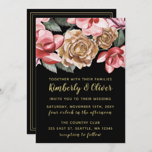 Convite para Casamento Floral de Marsala Black