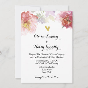 Convite Para Casamento Floral De Marsala, Rosa E B