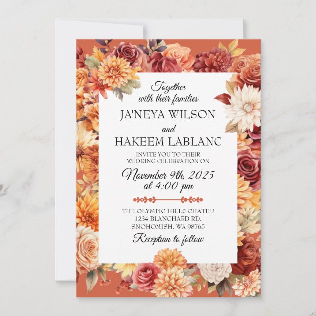 Convite para Casamento Floral de outono (Frente)