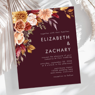 Convite para Casamento Floral de outono de Borgonh