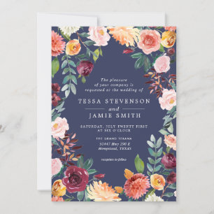 Convite para Casamento Floral de Paprika Burgundy