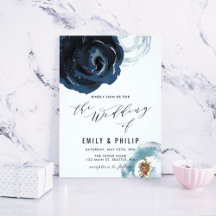 Convite para Casamento Floral de Peony Azul Marinh