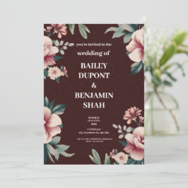 Convite para Casamento Floral de Pessegueiro Brown