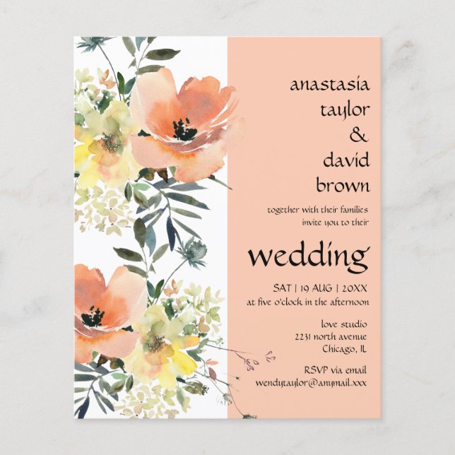 Convite para Casamento Floral de Pessegueiro de Or (Frente)