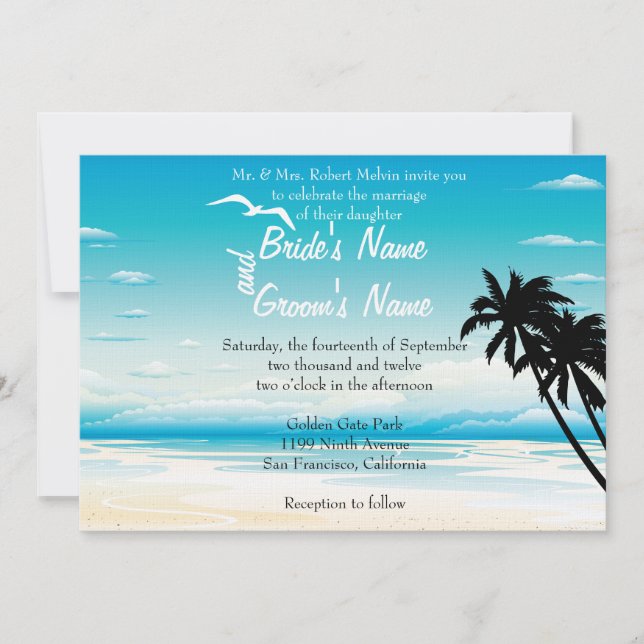 Convite para Casamento Floral de Praia Tropical (Frente)