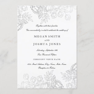 Convite para Casamento Floral de Prata Elegante