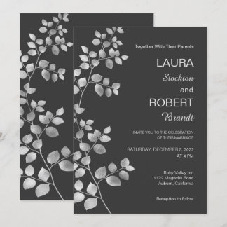 Convite para Casamento Floral de Prata Moderna