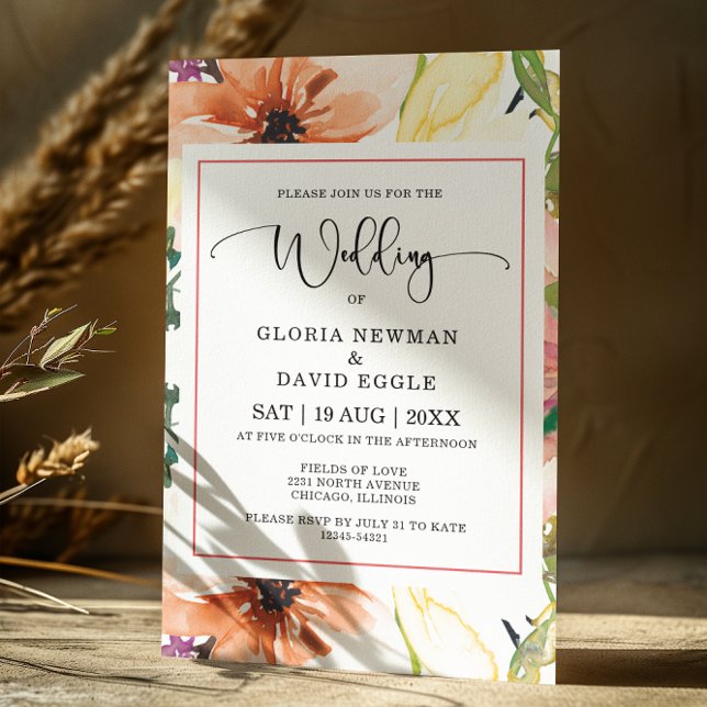 Convite para Casamento Floral de primavera Orange (Criador carregado)