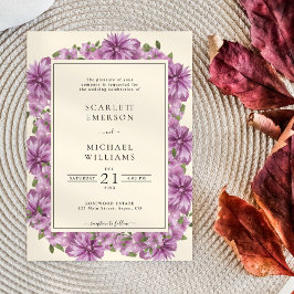 Convite para Casamento Floral de Púrpura Elegante