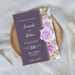 Convite para Casamento Floral de Púrpura Escura El