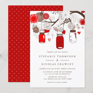 Convite para Casamento Floral de Red e Brown Mason