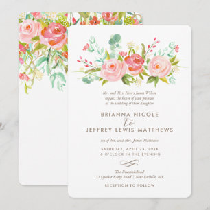 Convite para Casamento Floral de Rosa