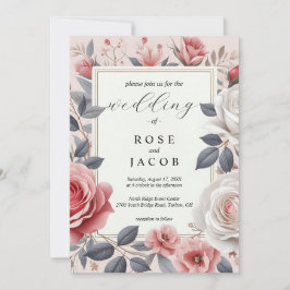 Convite para Casamento Floral de Rosa Blush