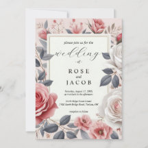 Convite para Casamento Floral de Rosa Blush
