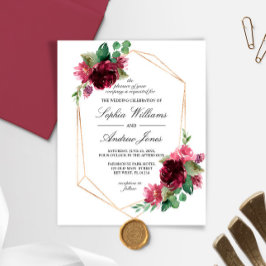 Convite para Casamento Floral de Rosa boêmia de or