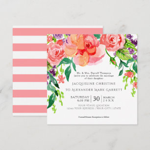 Convite para Casamento Floral de Rosa de Aquarela 