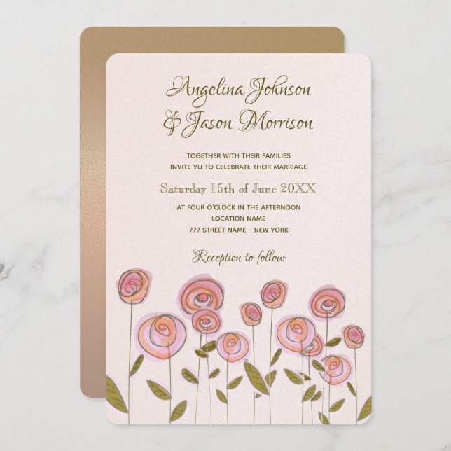 Convite para Casamento Floral de Rosa de Artsy Ros (Frente/Verso)