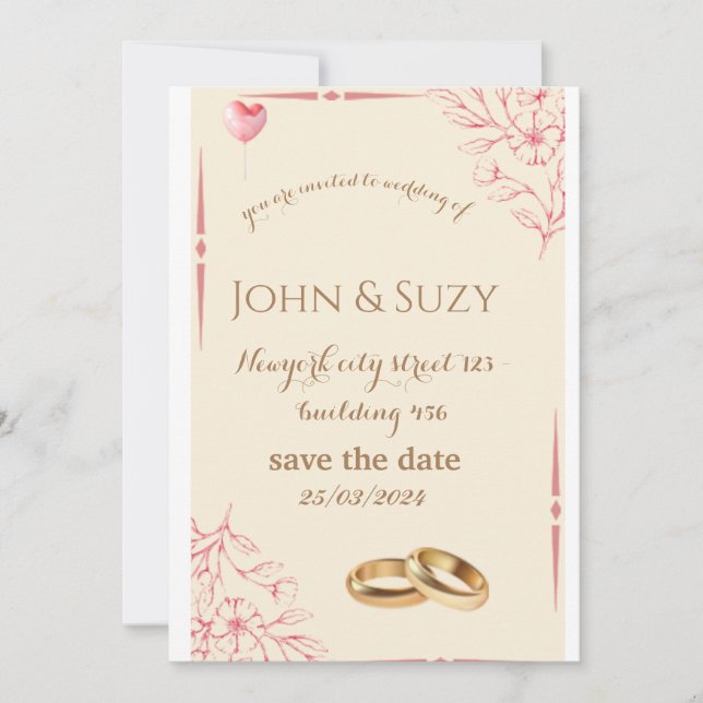 Convite para Casamento Floral de Rosa Romântico Du (Frente)