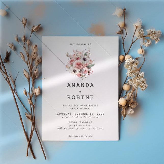 Convite para Casamento Floral de Rosa Romântico Du (Criador carregado)