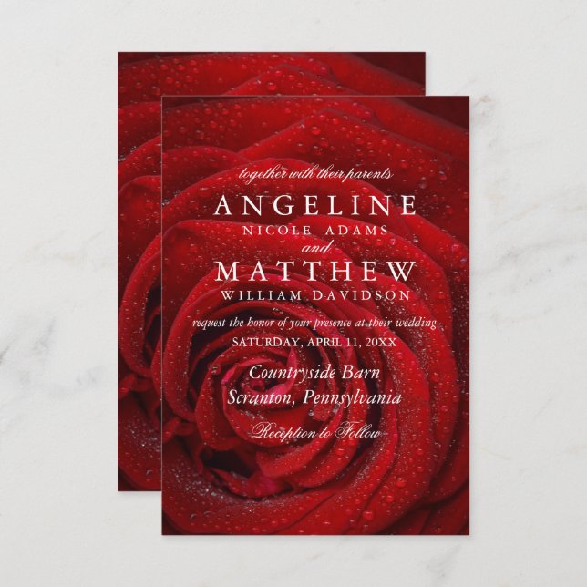 Convite para Casamento Floral de Rosa vermelha Ele (Frente/Verso)