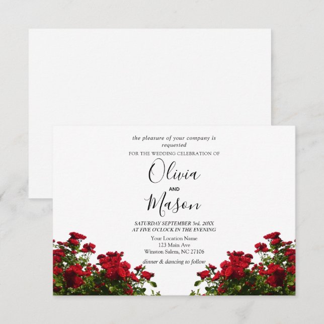 Convite para Casamento Floral de Rosa vermelha Ele (Frente/Verso)