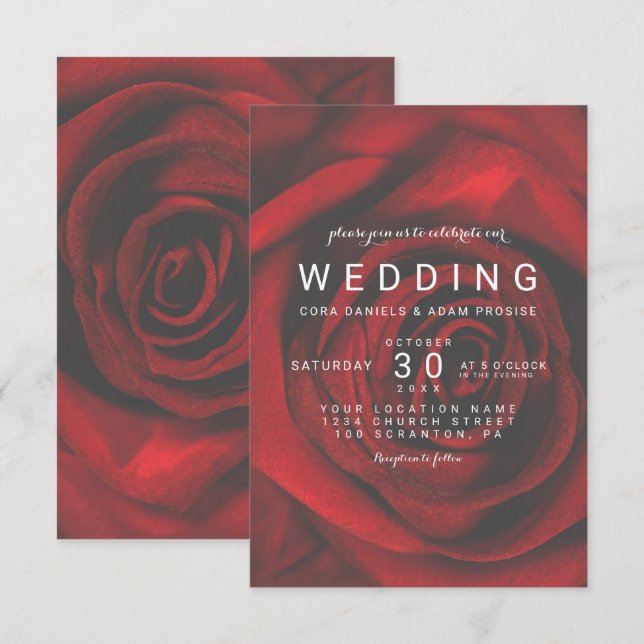Convite para Casamento Floral de Rosa vermelha Ele (Frente/Verso)