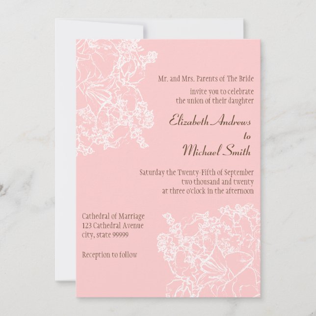 Convite para Casamento Floral de Rosas claro (Frente)