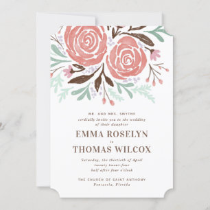 Convite para Casamento Floral de Rosas de Coral Wa