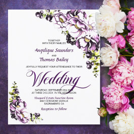 Convite para Casamento Floral de Roxo de Orçamento