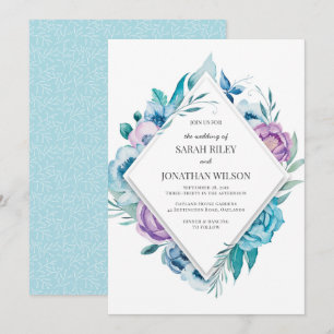 Convite para Casamento Floral de Roxo e Azul