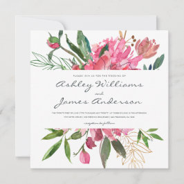 Convite para Casamento Floral de Ruby Peony | Quad