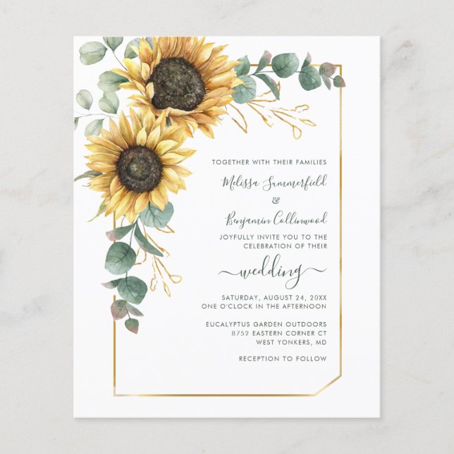 Convite para Casamento Floral de Sunflower (Frente)