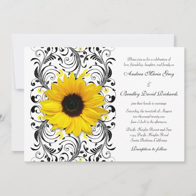 Convite para Casamento Floral de Sunflower (Frente)