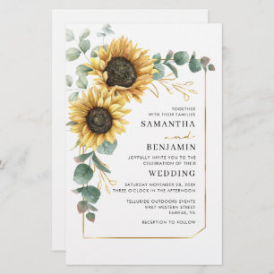 Convite para Casamento Floral de Sunflower Eucalyp