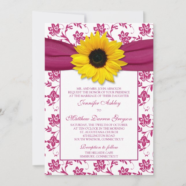 Convite para Casamento Floral de Sunflower Pink Da (Frente)