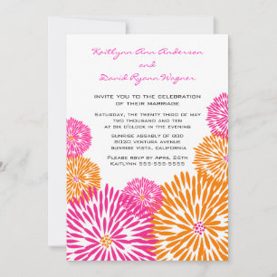 Convite para Casamento Floral de Tangerina e Rosa