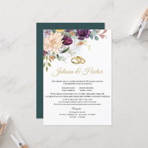 Convite para Casamento Floral de Teal Elegante